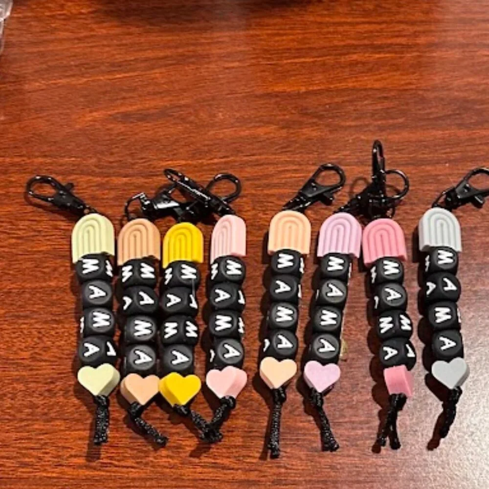 **SET OF 8** Mama Letter Blocks Rainbow Silicone Beaded Pastels Bag Charms